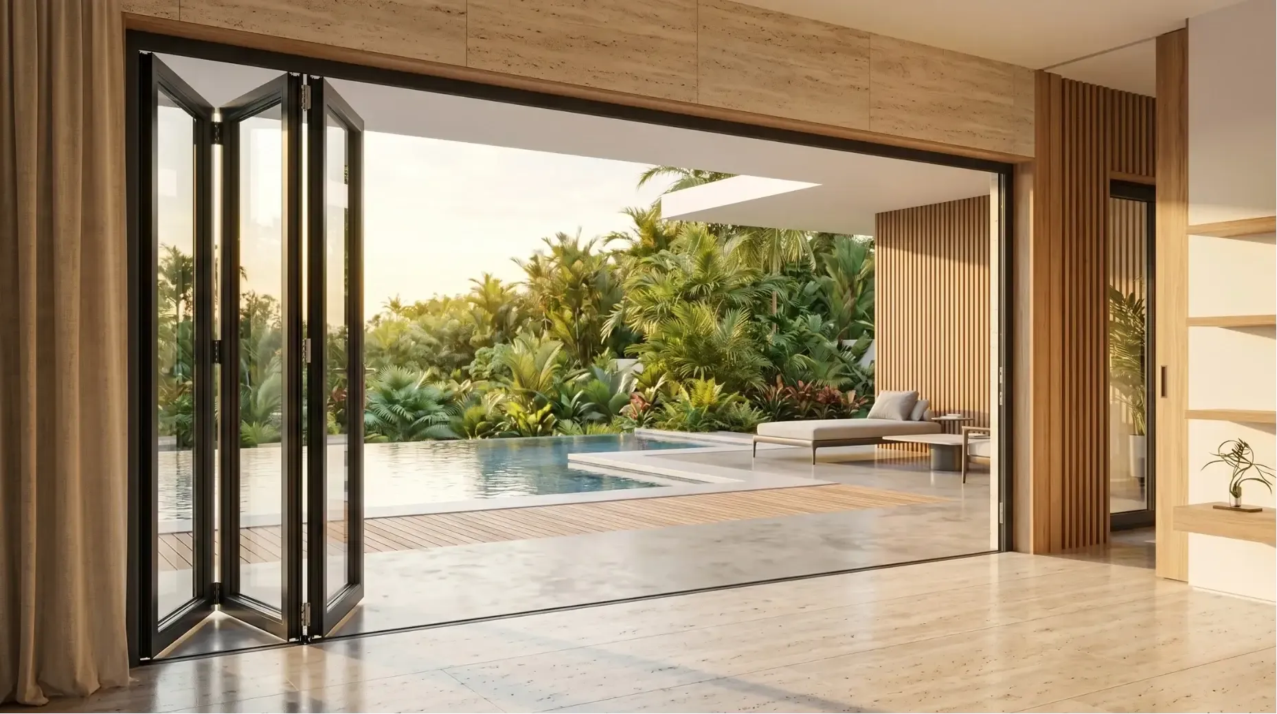 Sistem pintu lipat uPVC untuk halaman produk Folding Bi-Fold Doors